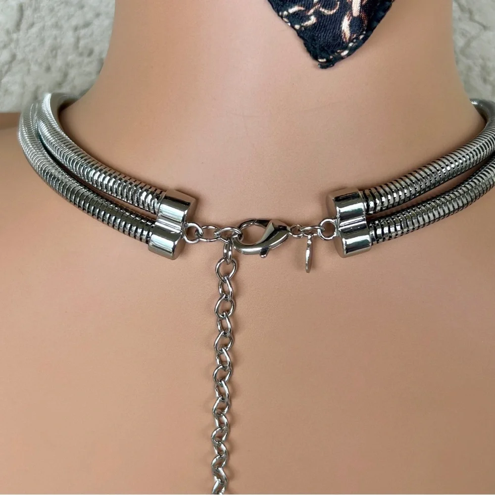 Chico’s Sleek Double Layered Silver Snake Chain.